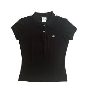Lacoste Women's Black Slim‎ Fit Stretch Piqué Polo Shirt Size 38 (US S)